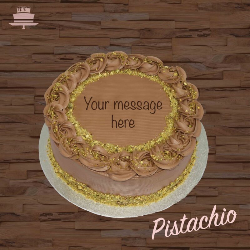 Pistachio 2 scaled <p style="text-align: center;">Our scrumptious chocolate sponge layered with a luxury pistachio and chocolate filling and fresh cream</p>